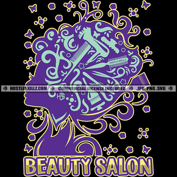 Beauty Salon Quote Color Vector African American Woman Logo Design Element Hustler Hustling SVG JPG PNG Vector Clipart Cricut Cutting Files