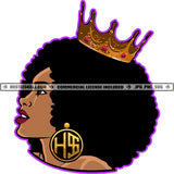 African American Woman Goddess Queen Melanin Crown On Head Curly Hair Hustler Hustling SVG JPG PNG Vector Clipart Cricut Cutting Files