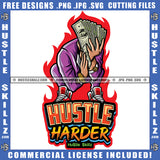 Hustle Harder Quote Color Vector African American Woman Holding Money Design Element Nubian Woman Hide Face By Money Hustler Hustling SVG JPG PNG Vector Clipart Cricut Cutting Files