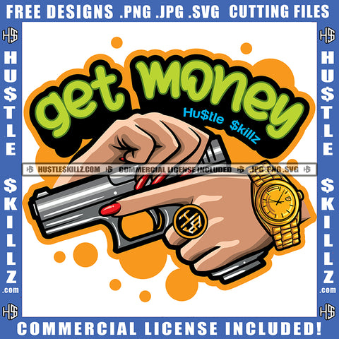 Get Money Quote Color Vector African American Woman Holding Gun Design Element Hustler Hustling SVG JPG PNG Vector Clipart Cricut Cutting Files