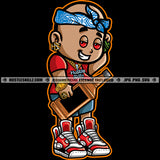 Young Boy Cartoon Character Hand Holding Whiskey Bottle Red Eye Vector Wearing Head Band Design Element Smile Face SVG JPG PNG Vector Clipart Cricut Cutting Files