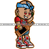 Young Boy Cartoon Character Hand Holding Whiskey Bottle Red Eye Vector Wearing Head Band Design Element Smile Face SVG JPG PNG Vector Clipart Cricut Cutting Files