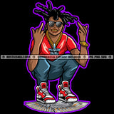 African American Man Sitting On Money Wearing Sunglasses Vector Middle Finger Hand Sign Wearing Sunglasses Locus Hair Style Design Element SVG JPG PNG Vector Clipart Cricut Cutting Files