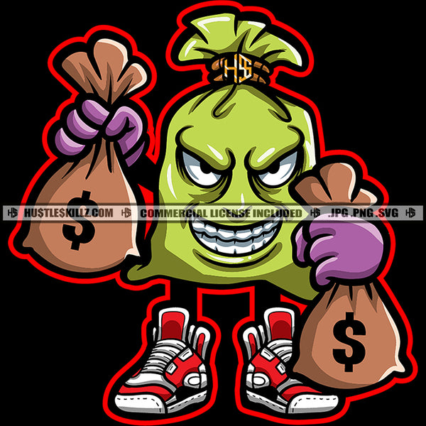 Cartoon Character Money Bag Hand Holding Money Bag Design Element Smil ...