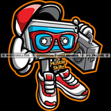 Funny Cartoon Character Holding Also Radio Design Element Character Wearing Sunglasses And Cap Vector Smile Face Music Box Standing SVG JPG PNG Vector Clipart Cricut Cutting Files