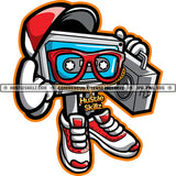 Funny Cartoon Character Holding Also Radio Design Element Character Wearing Sunglasses And Cap Vector Smile Face Music Box Standing SVG JPG PNG Vector Clipart Cricut Cutting Files