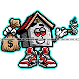 Trap House Money Bags Ghetto Trap Plug Street Swag Gangster Cartoon Character Smoking Weed And Holding Money Bag Design Element SVG JPG PNG Vector Clipart Cricut Cutting Files
