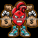 Angry Face Money Bag Cartoon Character Holding Money Bag Vector Character Smile Face Color Dripping Design Element SVG JPG PNG Vector Clipart Cricut Cutting Files