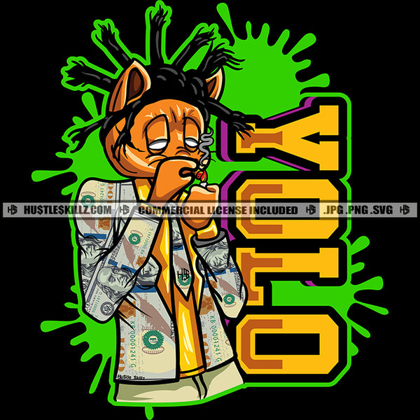 Yolo Color Quote Gangster Scarface Cat Smoking Weed Marijuana Vector Color Background Close Eye Design Element Dollar Design Shirt  SVG JPG PNG Vector Clipart Cricut Cutting Files
