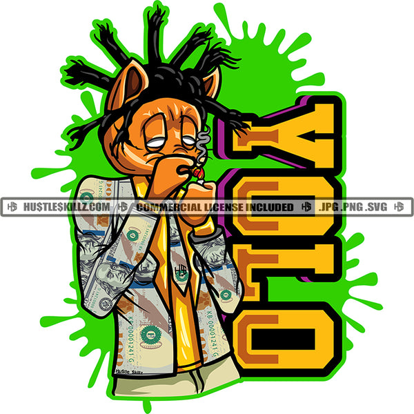 Yolo Color Quote Gangster Scarface Cat Smoking Weed Marijuana Vector Color Background Close Eye Design Element Dollar Design Shirt  SVG JPG PNG Vector Clipart Cricut Cutting Files