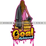 Goal Achieve Woman Going Up Stairs Graduation Ceremony Graduate Student Holding Cap Vector Long Hair Style Design Element SVG JPG PNG Vector Clipart Cricut Cutting Files