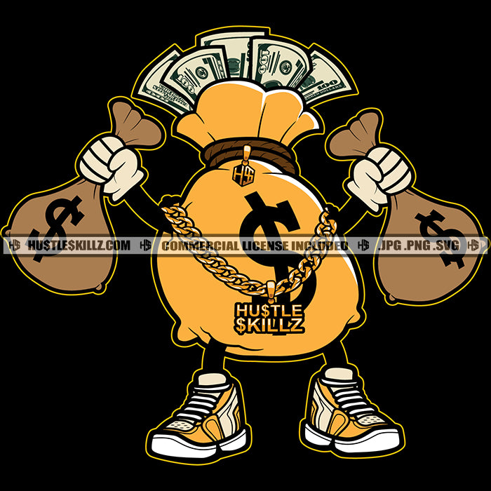 Gangster The Cash Of Money Bag Character Holding Money Bag Vector Desi ...