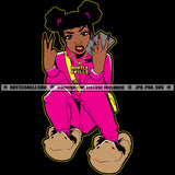 Young Black Woman Afro Puffs Sweat Suit Hoodie Bear Slippers Poker Playing Cards Grind Design Element SVG PNG JPG Vector Cutting Cricut Files