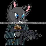 Gangster Scarface Cat Holding Gun Angry Face Cat Wearing Coat Vector Design Element Hustler Hustling SVG JPG PNG Vector Clipart Cricut Cutting Files