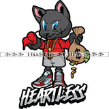 Heartless Color Quote Gangster Scarface Cat Holding Heart And Money Bag Vector Cat Standing White Background Design Element SVG JPG PNG Vector Clipart Cricut Cutting Files