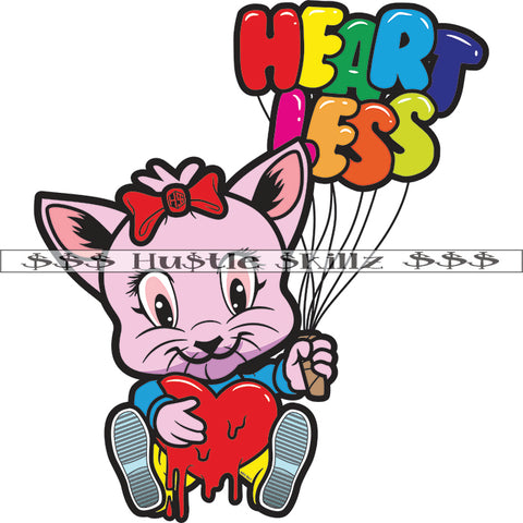 Heart Less Color Quote Cute Cat Holding Heart Dripping Design Element Quote Balloons White Background Cat Smile Face SVG JPG PNG Vector Clipart Cricut Cutting Files