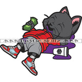 Gangster Cat Sleeping On Floor Vector Cat Holding Hand Money Design Element Color Body Bear Dripping White Background SVG JPG PNG Vector Clipart Cricut Cutting Files