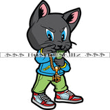 Scarface Gangster Cat Standing Vector Holding Money Design Element Smile Face Cute Cat White Background SVG JPG PNG Vector Clipart Cricut Cutting Files