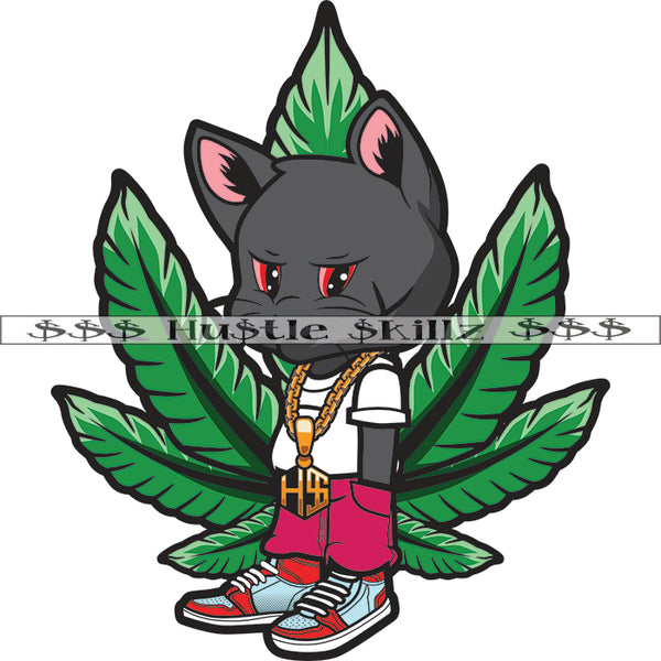 Scarface Gangster Cat Green Weed Leaves Vector Bad Ass Cat Wearing Chain Sneaker Marijuana Cannabis High Life Dripping Silhouette SVG JPG PNG Vector Clipart Cricut Cutting Files