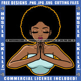 African American Woman Curly Short Hair Hard Prayer Hand Design Element  Hustling SVG JPG PNG Vector Clipart Cricut Cutting Files