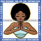 African American Woman Curly Short Hair Hard Prayer Hand Design Element  Hustling SVG JPG PNG Vector Clipart Cricut Cutting Files