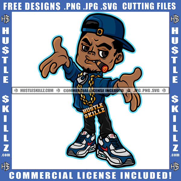 African American Gangster Man Smoking Marijuana Weed Design Element Melanin Man Wearing Cap Hustler Hustling SVG JPG PNG Vector Clipart Cricut Cutting Files