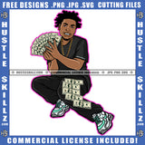 African American Gangster Man Sitting On Floor Design Element Melanin Man Holding Money Hustler Hustling SVG JPG PNG Vector Clipart Cricut Cutting Files