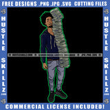 African American Gangster Man Standing Design Element Melanin Locs Dreads Hair Man Holding Money Hustler Hustling SVG JPG PNG Vector Clipart Cricut Cutting Files