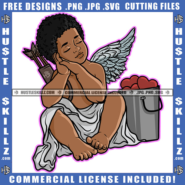 African American Man With Wings Design Element Heart On Floor Hustler Hustling SVG JPG PNG Vector Clipart Cricut Cutting Files