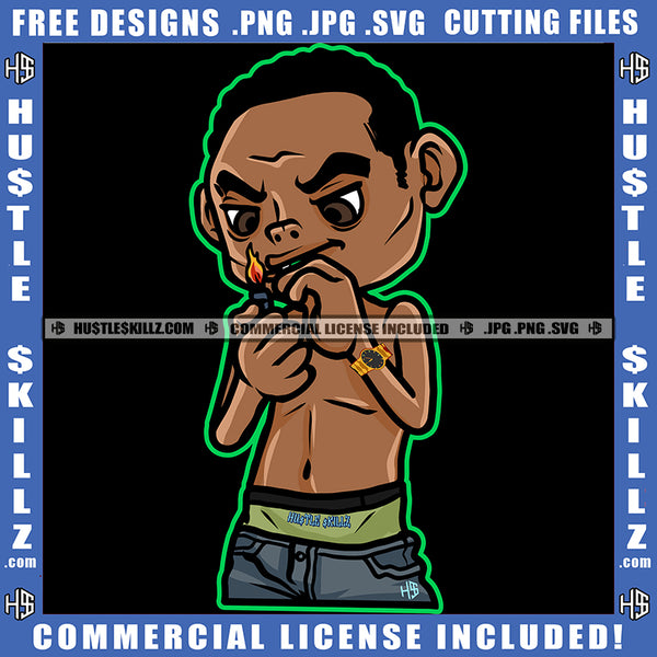African American Gangster Man Standing Design Element Melanin Man Fire On Hand Hustler Hustling SVG JPG PNG Vector Clipart Cricut Cutting Files