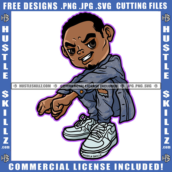 African American Gangster Man Sitting On Floor Design Element Melanin Man Smile Face Hustler Hustling SVG JPG PNG Vector Clipart Cricut Cutting Files