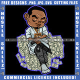 African American Gangster Man Sitting On Money Design Element Melanin Man Holding Gun Hustler Hustling SVG JPG PNG Vector Clipart Cricut Cutting Files