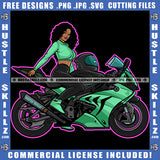 African American Lady Biker On Bike Design Element Melanin Curly Hair Hustler Hustling SVG JPG PNG Vector Clipart Cricut Cutting Files