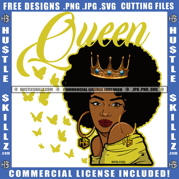 Queen Quote Color Vector African American Queen Woman Sexy Pose Design Element Melanin Woman Crown On Head Hustler Hustling SVG JPG PNG Vector Clipart Cricut Cutting Files