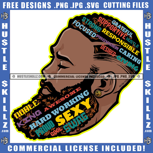 Awesome Hard Working Proud Sexy Swag Quote Color Vector African American Man Head Text Design Element Nubian Man Side Face Hustler Hustling SVG JPG PNG Vector Clipart Cricut Cutting Files