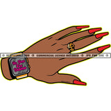 African American Woman Hand Long Nail Design Element Melanin Woman Hand Wearing Watch Hustler Hustling SVG JPG PNG Vector Clipart Cricut Cutting Files