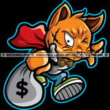 Gangster Scarface Cat Holding Money Bag Vector To Carry Load Money Bag Running Design Element One Eye Close White Background SVG JPG PNG Vector Clipart Cricut Cutting Files