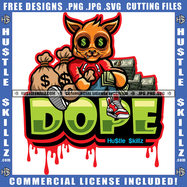 Dope Gangster Scarface Cat Sitting Design Element Gangster Cat Side Money Bag And Bundle Money Hustler Hustling SVG JPG PNG Vector Clipart Cricut Cutting Files