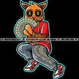 Gangster Scarface Cat Holding Money Vector Eye Ball Dollar Sign Design Element Cat Sitting Floor Cash Money One Leg Design SVG JPG PNG Vector Clipart Cricut Cutting Files