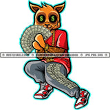 Gangster Scarface Cat Holding Money Vector Eye Ball Dollar Sign Design Element Cat Sitting Floor Cash Money One Leg Design SVG JPG PNG Vector Clipart Cricut Cutting Files