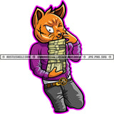 Gangster Scarface Cat Holding Money Bundle Vector Cat Standing Smile Face Design Element Cat Cash Money To Carry Design SVG JPG PNG Vector Clipart Cricut Cutting Files