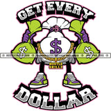 Get Every Dollar Color Quote Money Bag Cartoon Character White Background Standing And Holding Double Money Bag Design Element Gangster Money Bag No Face Character SVG JPG PNG Vector Clipart Cricut Cutting Files