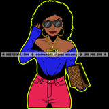 Go After Dreams Not People Quote Pink Color African American Woman Standing Wearing Sunglass Afro Hair Style Design Element SVG JPG PNG Vector Clipart Cricut Cutting Files