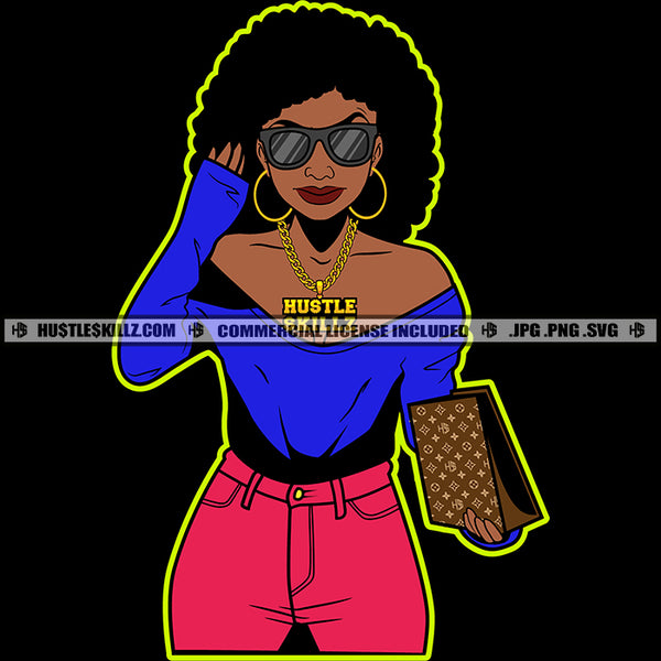 Go After Dreams Not People Quote Pink Color African American Woman Standing Wearing Sunglass Afro Hair Style Design Element SVG JPG PNG Vector Clipart Cricut Cutting Files