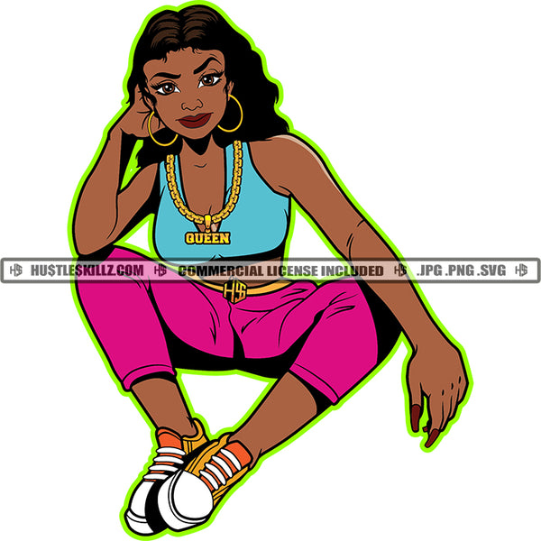 People Say I Act Like I Don't Car It's Not An Act Color Quote African American Woman Sitting Hand On Head Smile Face Black Beautiful Woman Design Element Long Hair Style SVG JPG PNG Vector Clipart Cricut Cutting Files