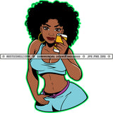 Live Learn Upgrade Color Quote African American Woman Standing And Holding Phone Take Selfie Design Element Afro Hair Style Wearing Bikini Beautiful Woman SVG JPG PNG Vector Clipart Cricut Cutting Files