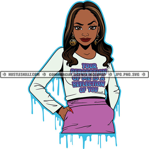 Your Perception Of Me Is A Reflection Of You Quote Color Vector African American Woman Standing Design Element Melanin Woman Color Hair Hustler Hustling SVG JPG PNG Vector Clipart Cricut Cutting Files