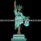 Statue Of Liberty Melanin Lola Woman Face Design Crown On Head Hand Holding Money Bag Hustler Hustling Cash Dollar SVG JPG PNG Vector Clipart Cricut Cutting Files