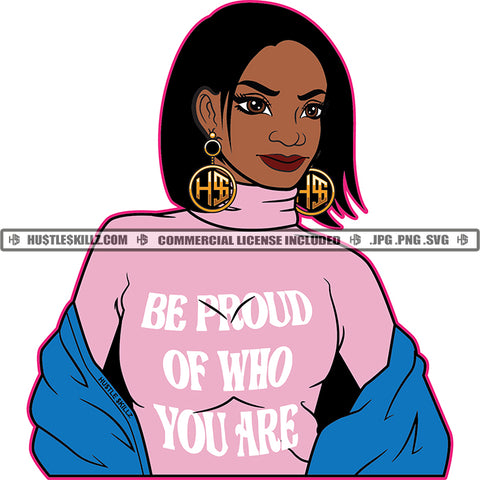 Be Proud Of Who You Are African American Woman Head Design Element Smile Face Black Beauty White Background Wearing Boom Earing SVG JPG PNG Vector Clipart Cricut Cutting Files