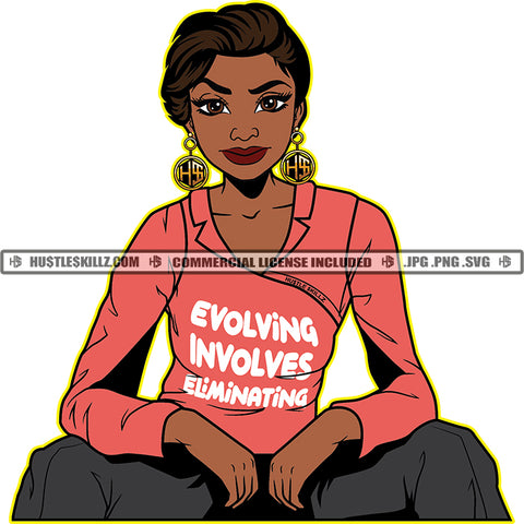 Evolving Involves Ruminating Color Quote African American Young Woman Sitting Design Element Smile Face Black Beautiful Girl Afro Hair Style White Background SVG JPG PNG Vector Clipart Cricut Cutting Files